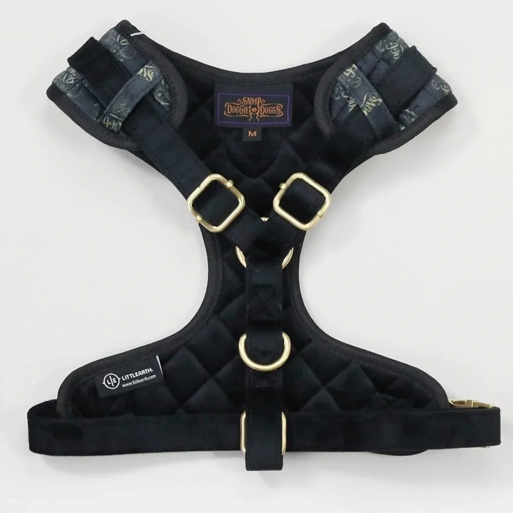 Snoop Dogg Quilted Velvet Pet Harness w/logo Pattern & Gold-Tone Metal Hardware